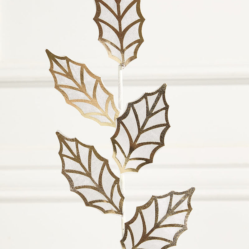 20" Ivory & Gold Metallic Leaf Spray