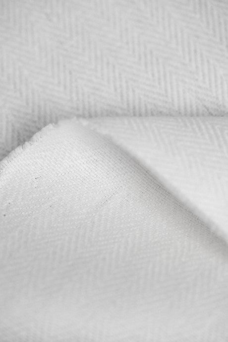 Linen Herringbone Fabric White