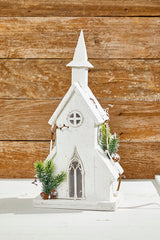 18" Pre-Lit Wooden Church