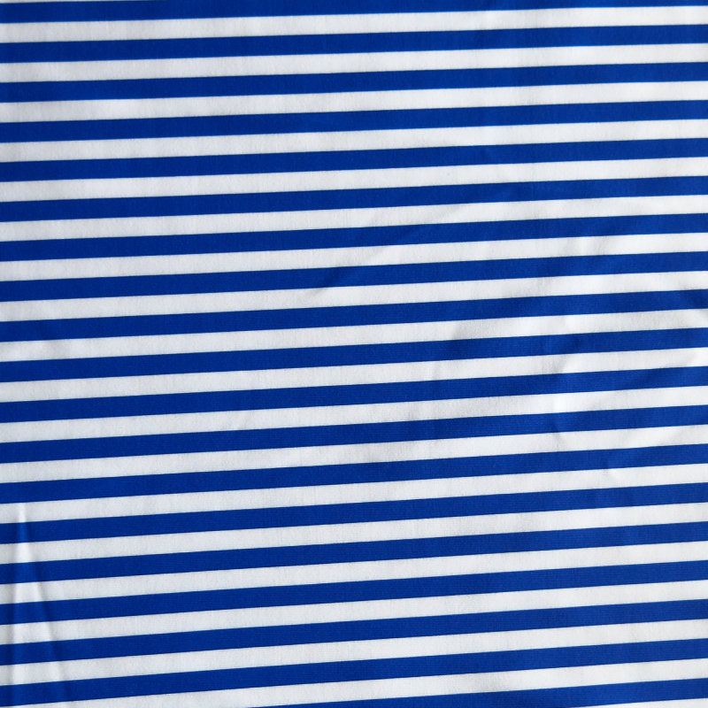 Swim Knit Nylon Spandex Cobalt Blue and White 1/4" Stripe