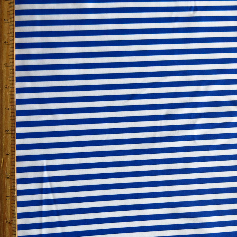 Swim Knit Nylon Spandex Cobalt Blue and White 1/4" Stripe