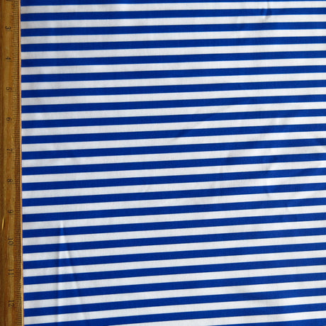 Swim Knit Nylon Spandex Cobalt Blue and White 1/4" Stripe