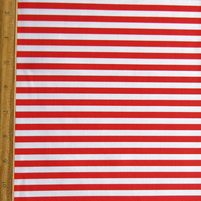 Swim Knit Nylon Spandex Ladybug and White 1/4" Stripe