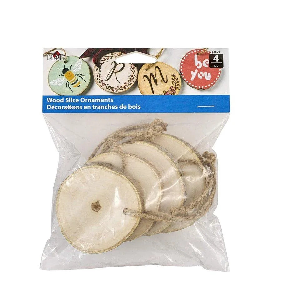 Bark Wood Slice Ornaments  (4 Set - 2.25" to 2.75")