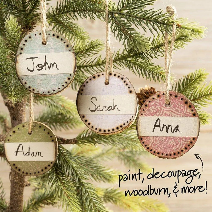 Bark Wood Slice Ornaments  (4 Set - 2.25" to 2.75")