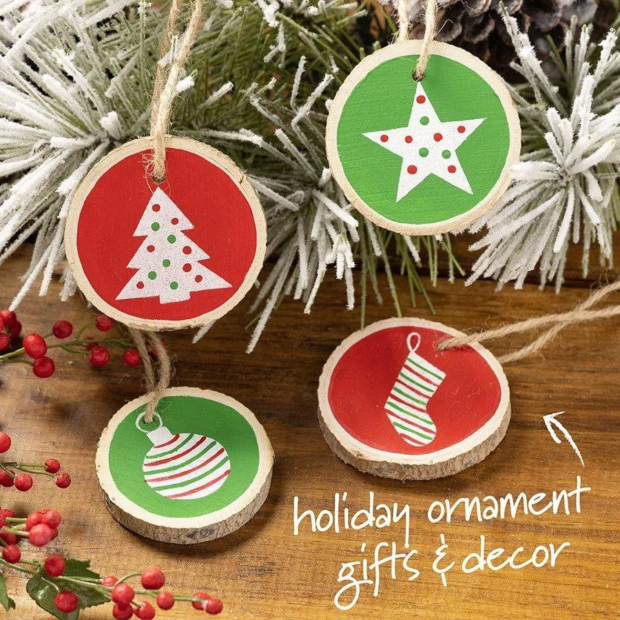 Bark Wood Slice Ornaments  (4 Set - 2.25" to 2.75")