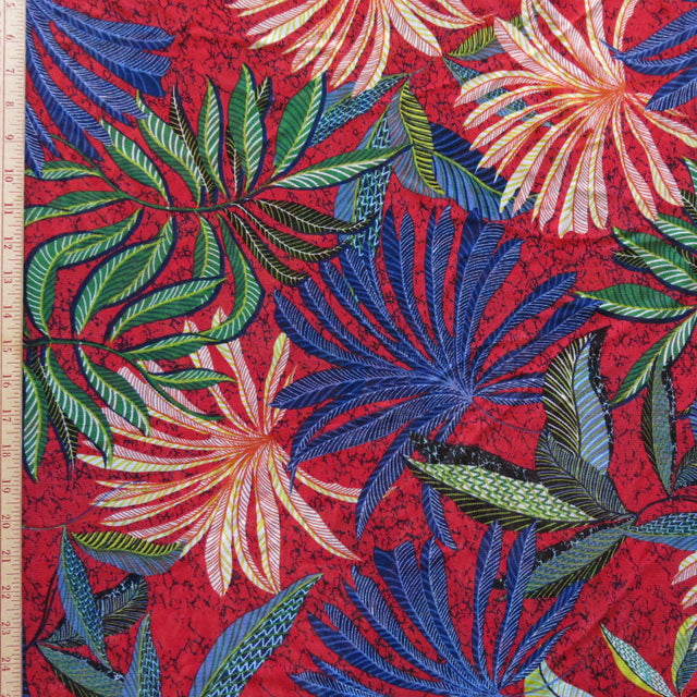 Mesh Fabric Wild Foliage on Red