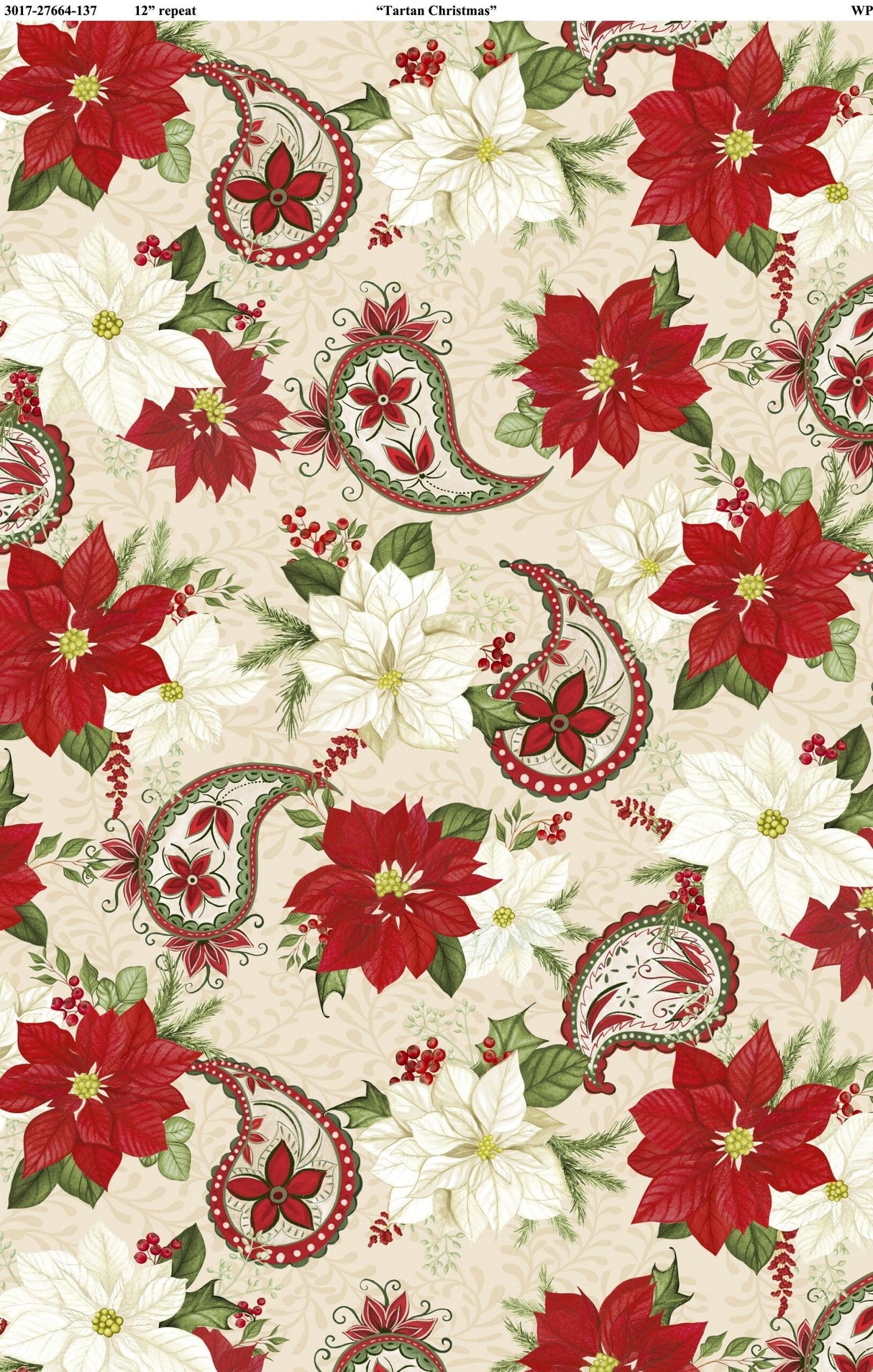 Quilting Cotton Tartan Holiday Paisleys and Florals Allover Cream Wilmington Prints