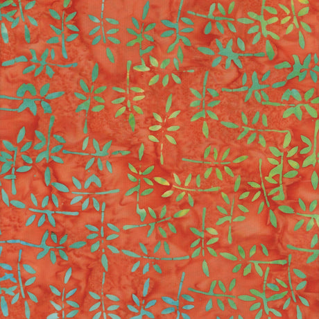 Batik Cotton Orange Blossom Coral Spaced Leaves Windham