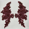 1 Pair 12" x 5" Each Side Crystal Rhinestone Beaded & Corded Lace 100% Polyester
