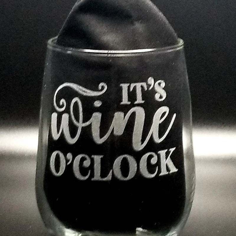 Stemless Wine Glass 17oz Engraved Wine O' Clock