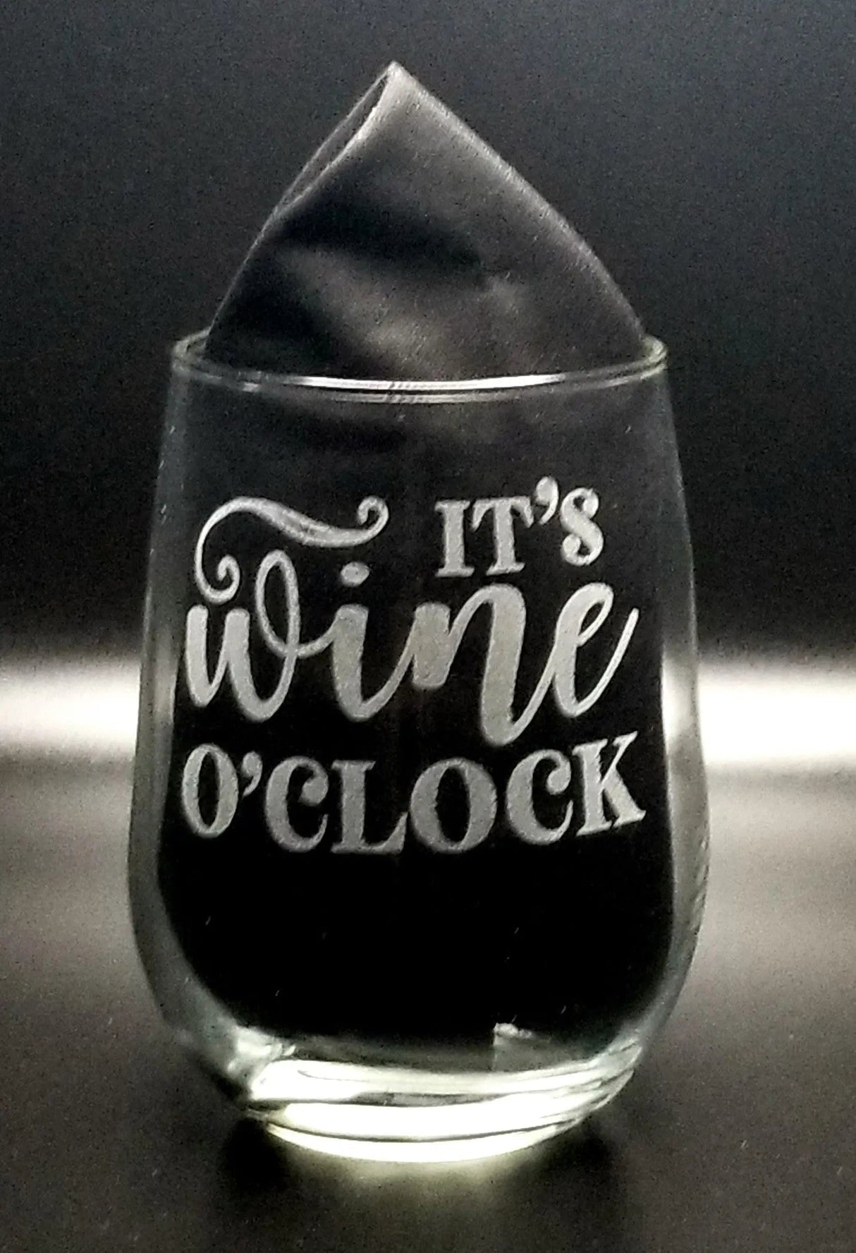 Stemless Wine Glass 17oz Engraved Wine O' Clock