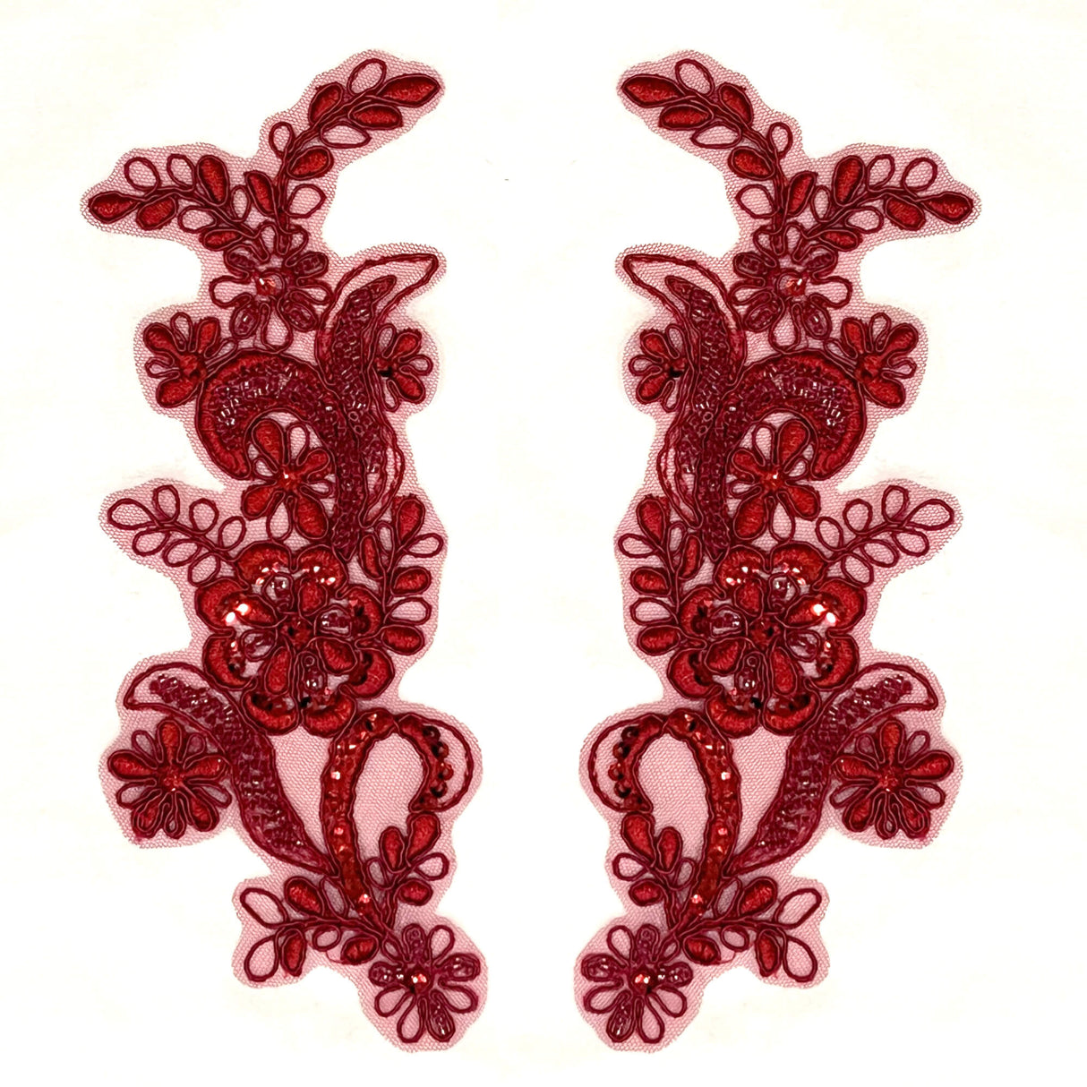 Beaded Corded Floral Lace Applique