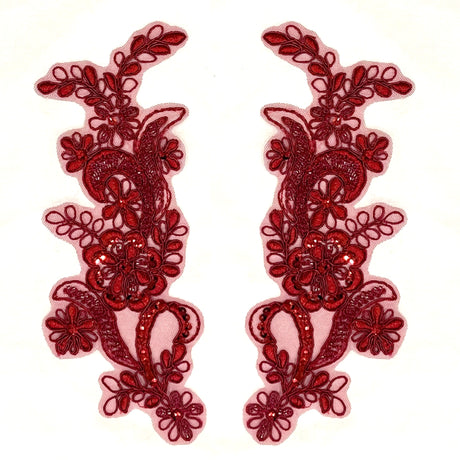 Beaded Corded Floral Lace Applique Pair