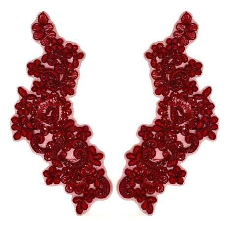 Beaded Corded Floral Lace Applique Pair