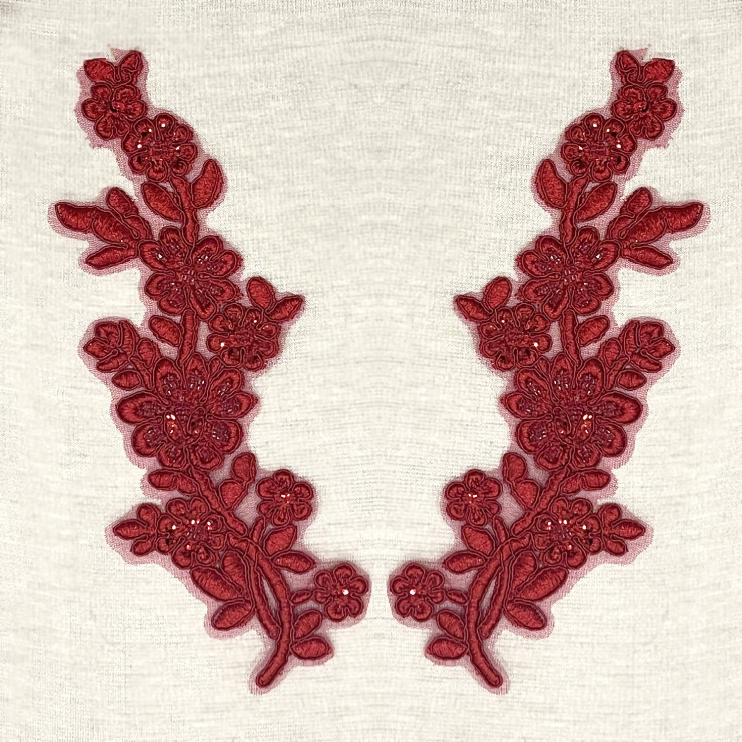 Beaded Corded Floral Lace Applique 100% Polyester Net Mesh