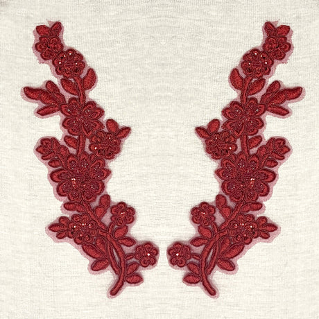 Beaded Corded Floral Lace Applique 100% Polyester Net Mesh