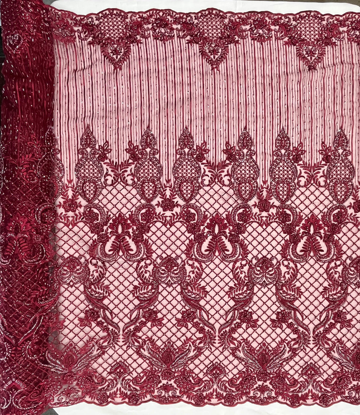 Beaded Lace Fabric on Polyester Net Mesh 52"