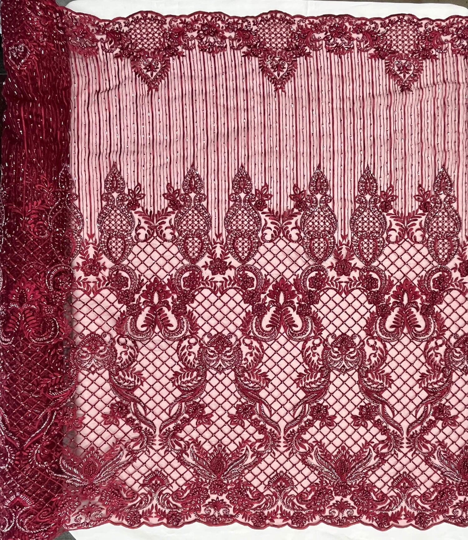 Beaded Lace Fabric on Polyester Net Mesh 52"
