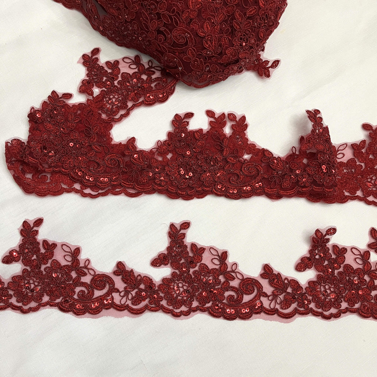 Beaded Corded Lace Trimming Polyester Fabric - Embroidered Net Mesh, 4" Width, 6 Color Schemes (1 Yard)