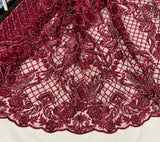 Beaded Lace Fabric on Polyester Net Mesh 52"