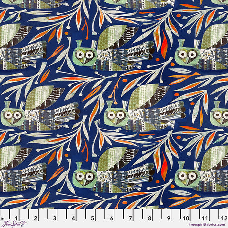 Cotton Print Winter Owl Dark Blue Fabric 44/45"