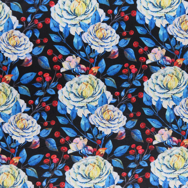 Poly Spandex Brushed Jersey Knit Fabric Winterberry Floral