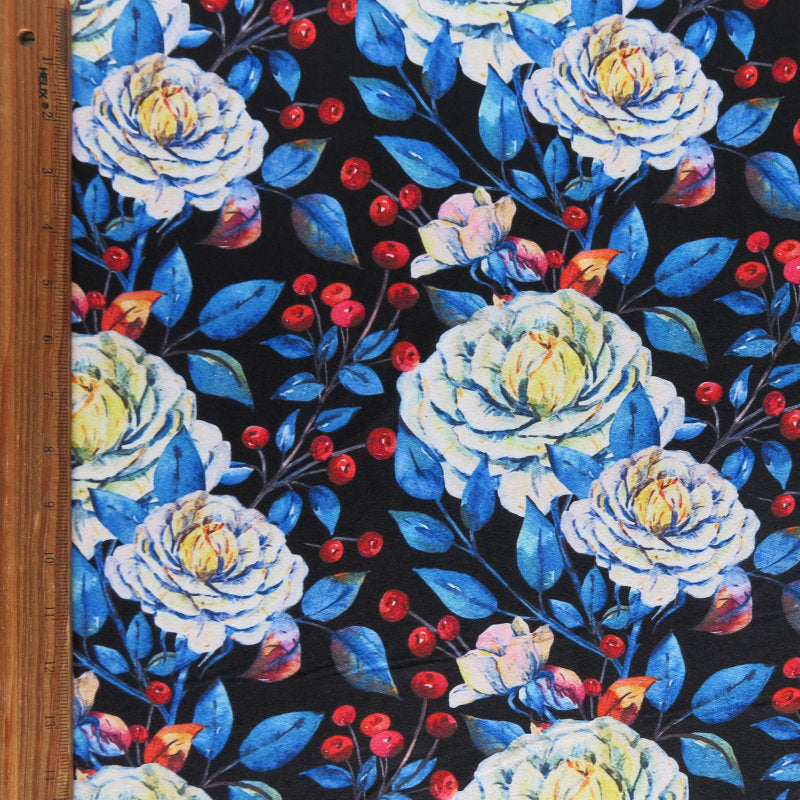 Poly Spandex Brushed Jersey Knit Fabric Winterberry Floral