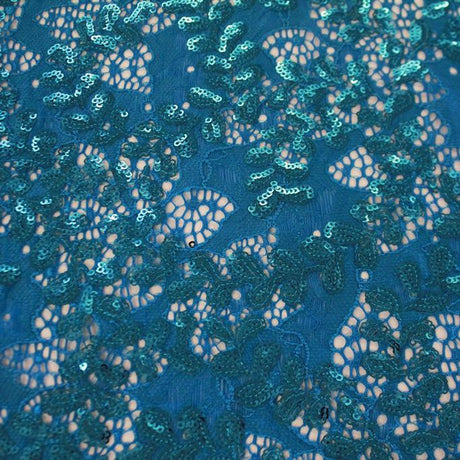 Wisteria Stretch Lace Sequin Fabric - 2-Way Stretch Embroidered Sequin Lace, 58/60" Cut Width, 50" Usable Width (1 Yard)