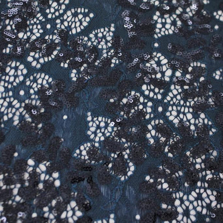 Wisteria Stretch Lace Sequin Fabric - 2-Way Stretch Embroidered Sequin Lace, 58/60" Cut Width, 50" Usable Width (1 Yard)