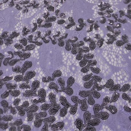 Wisteria Stretch Lace Sequin Fabric - 2-Way Stretch Embroidered Sequin Lace, 58/60" Cut Width, 50" Usable Width (1 Yard)
