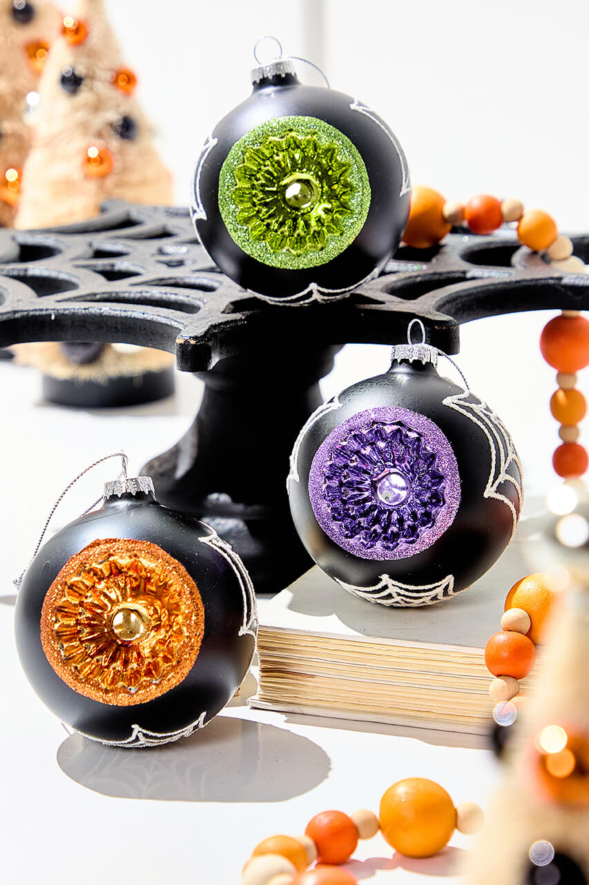3" Glass Spooky Reflector Ornament Box - Set of 3