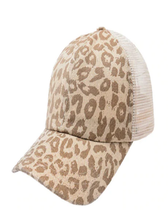Criss-Cross Cap Fabric - Leopard Brown, Criss-Cross Ponytail Slot, Adjustable Strap (1 Unit)
