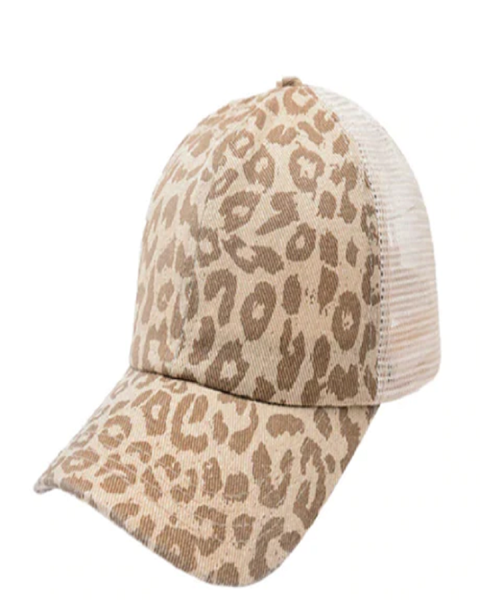 Criss-Cross Cap Fabric - Leopard Brown, Criss-Cross Ponytail Slot, Adjustable Strap (1 Unit)