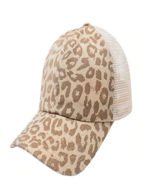 Criss-Cross Cap Fabric - Leopard Brown, Criss-Cross Ponytail Slot, Adjustable Strap (1 Unit)