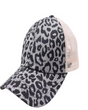 Criss-Cross Cap Polyester Fabric - Leopard Grey, Criss-Cross Ponytail Slot, Adjustable Strap (1 Cap)