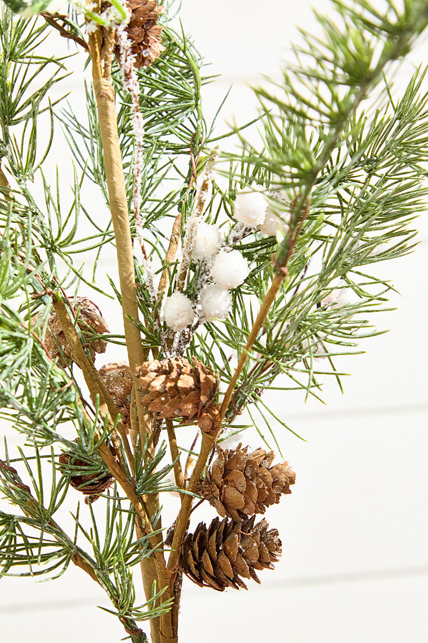 30 Inch Pine Leaf Berry Spray – Winter Woodland Charm for Natural Holiday Décor