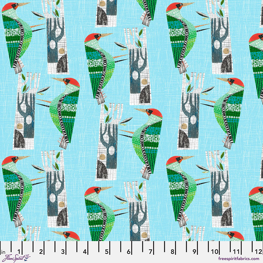Cotton Fabric Woodpecker Sky Blue 44/45"