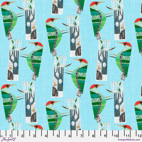 Cotton Fabric Woodpecker Sky Blue 44/45"