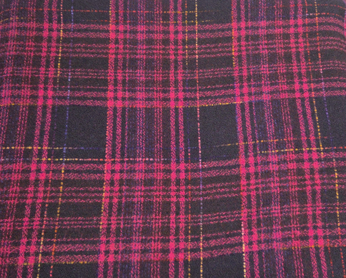 Plaid Wool Acrylic Magenta Woven Fabric
