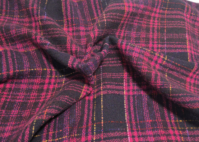 Plaid Wool Acrylic Magenta Woven Fabric