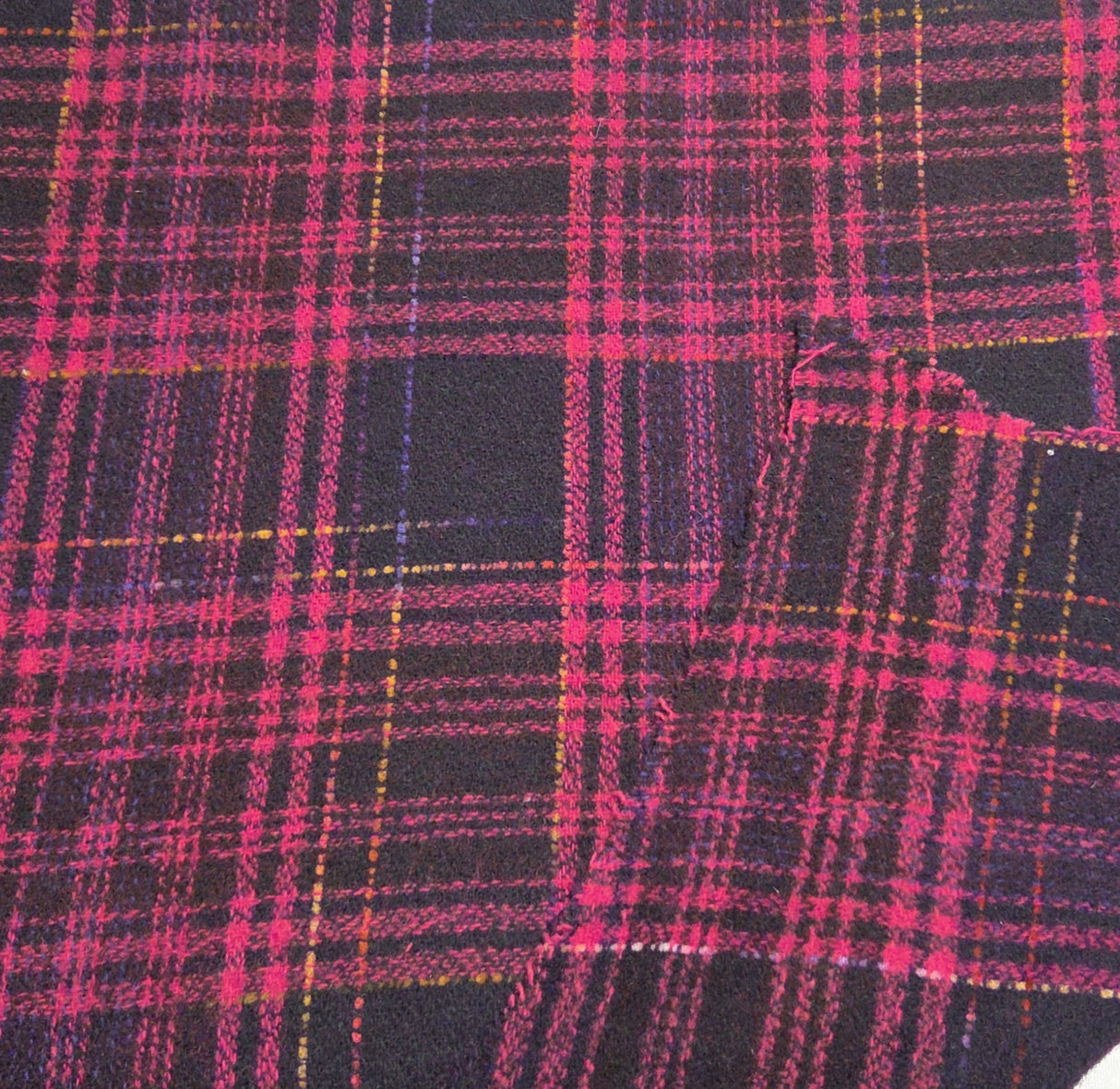 Plaid Wool Acrylic Magenta Woven Fabric