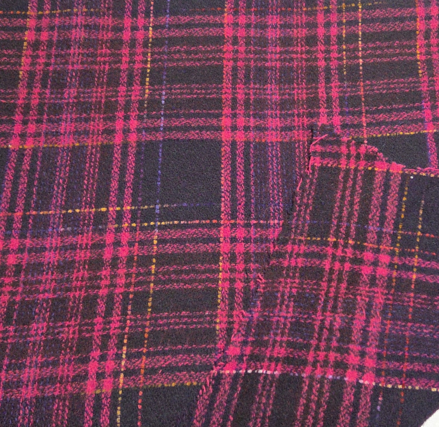 Plaid Wool Acrylic Magenta Woven Fabric