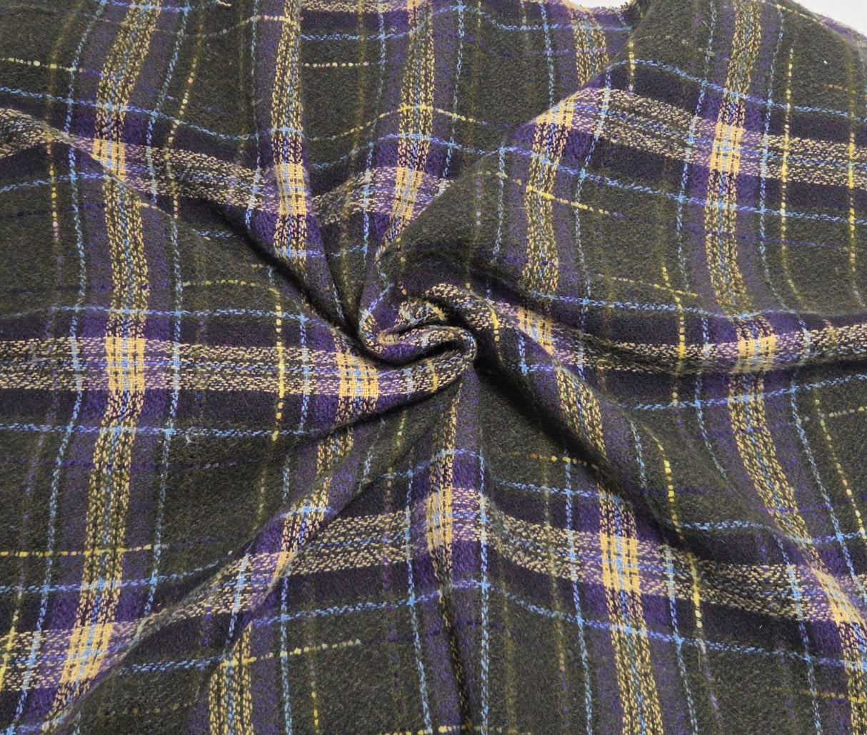 Plaid Wool Acrylic Olive with Stripes