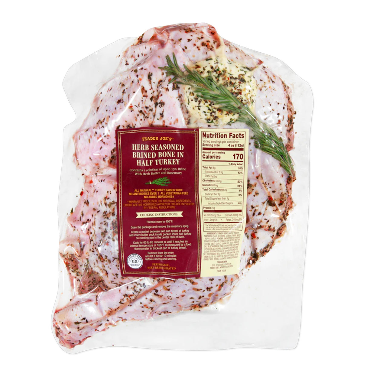 Herb Seasoned Brined Bone In Half Turkey - 1 Lb