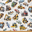 Cotton Fabric Light Gray Trucks Hammer Down 43/44"