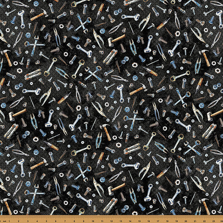 Cotton Fabric Black Tools Hammer Down 43/44"