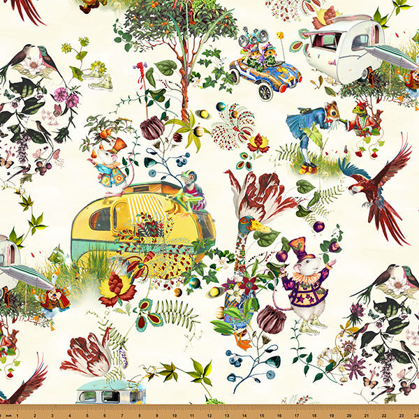 Cotton Print Fabric Cream Campers Mousing Around 43/44