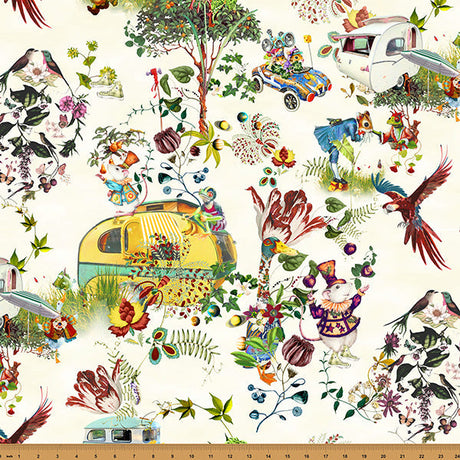 Cotton Print Fabric Cream Campers Mousing Around 43/44