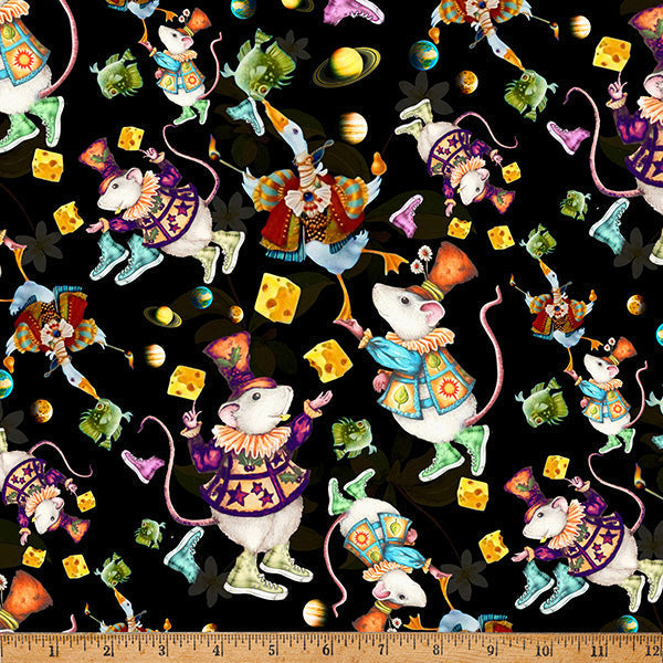 Cotton Print Fabric Black Mousing Around 43/44"